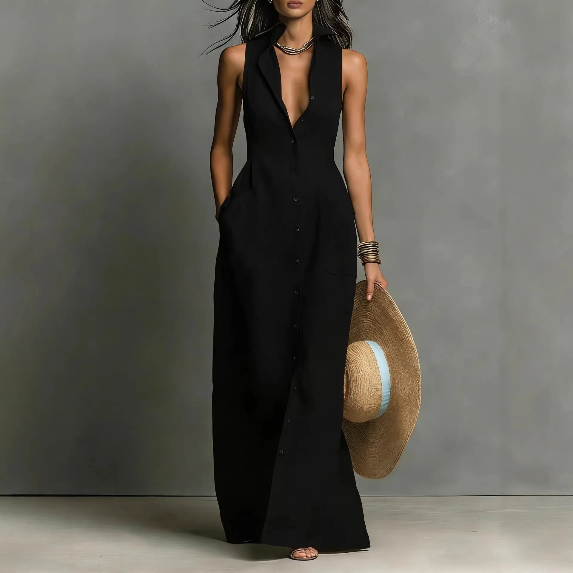 Neck Summer Beach  Sundress