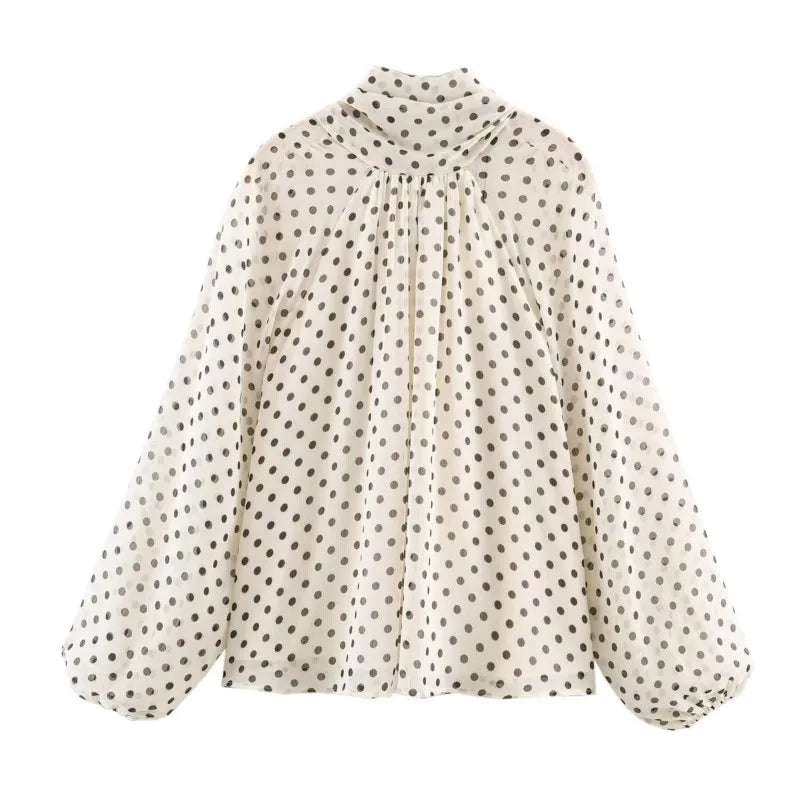 Polka Dot Tiered V-Neck Blouse