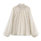 Polka Dot Tiered V-Neck Blouse