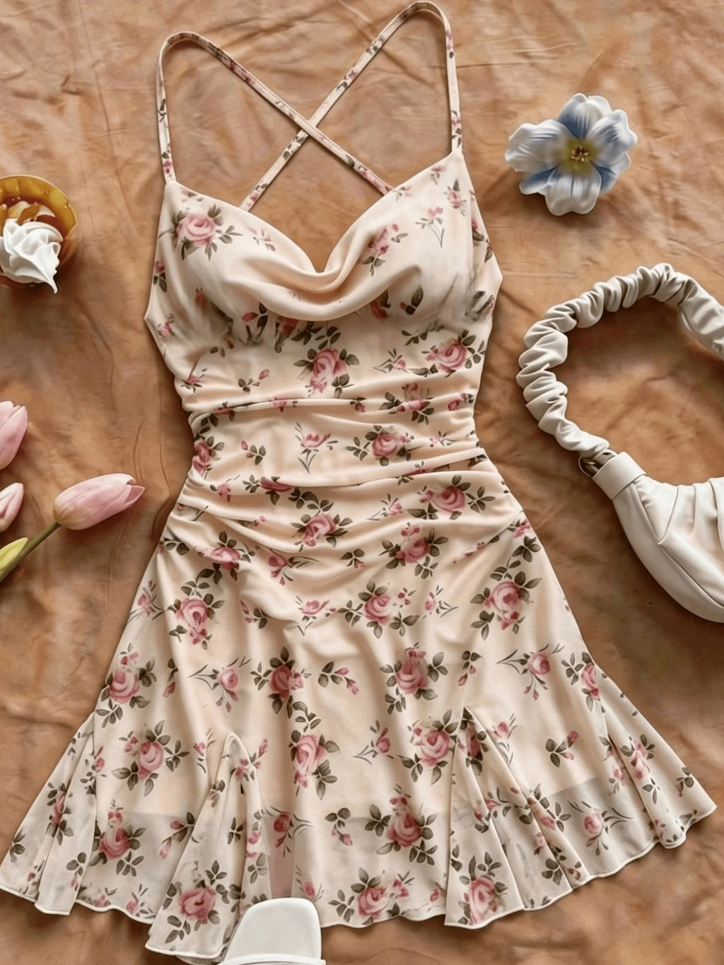 Floral V-Neck Knee-Length Dress