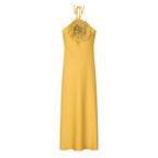 Halter Appliqué Floor-Length Dress