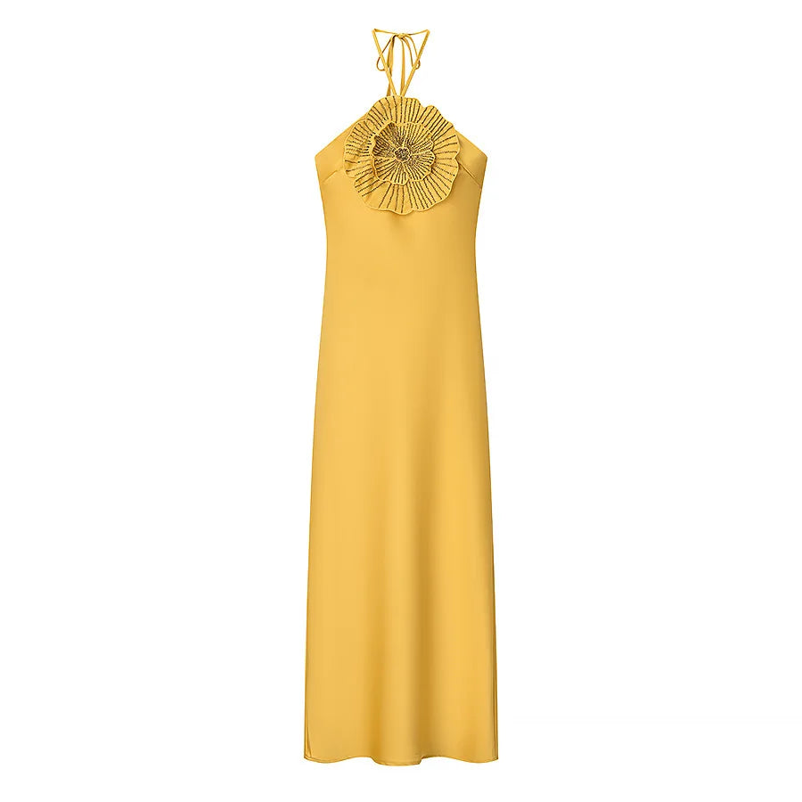 Halter Appliqué Floor-Length Dress