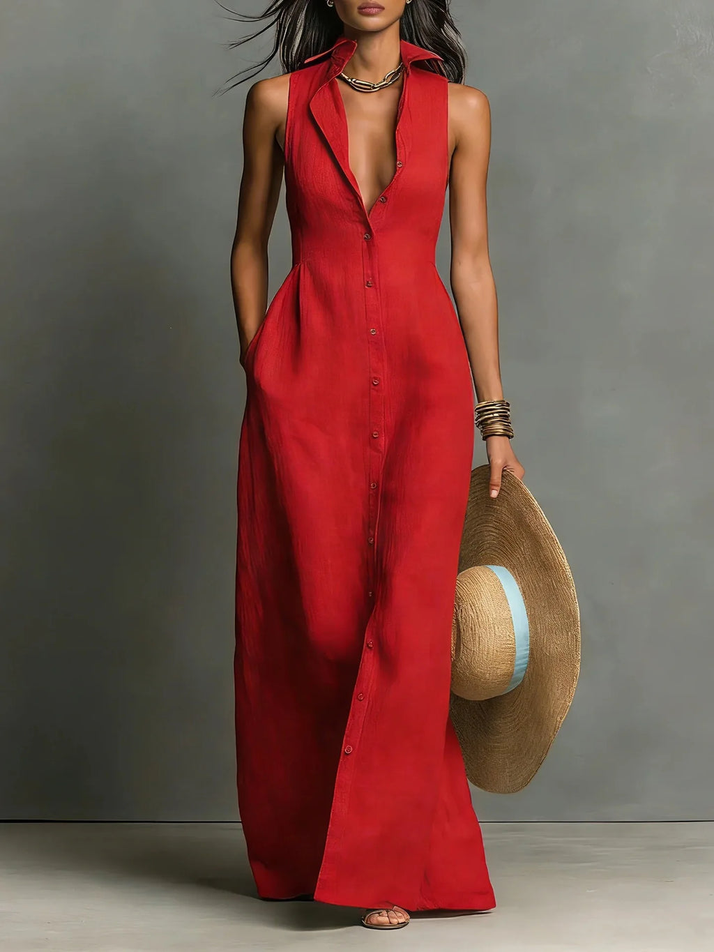 Neck Summer Beach  Sundress
