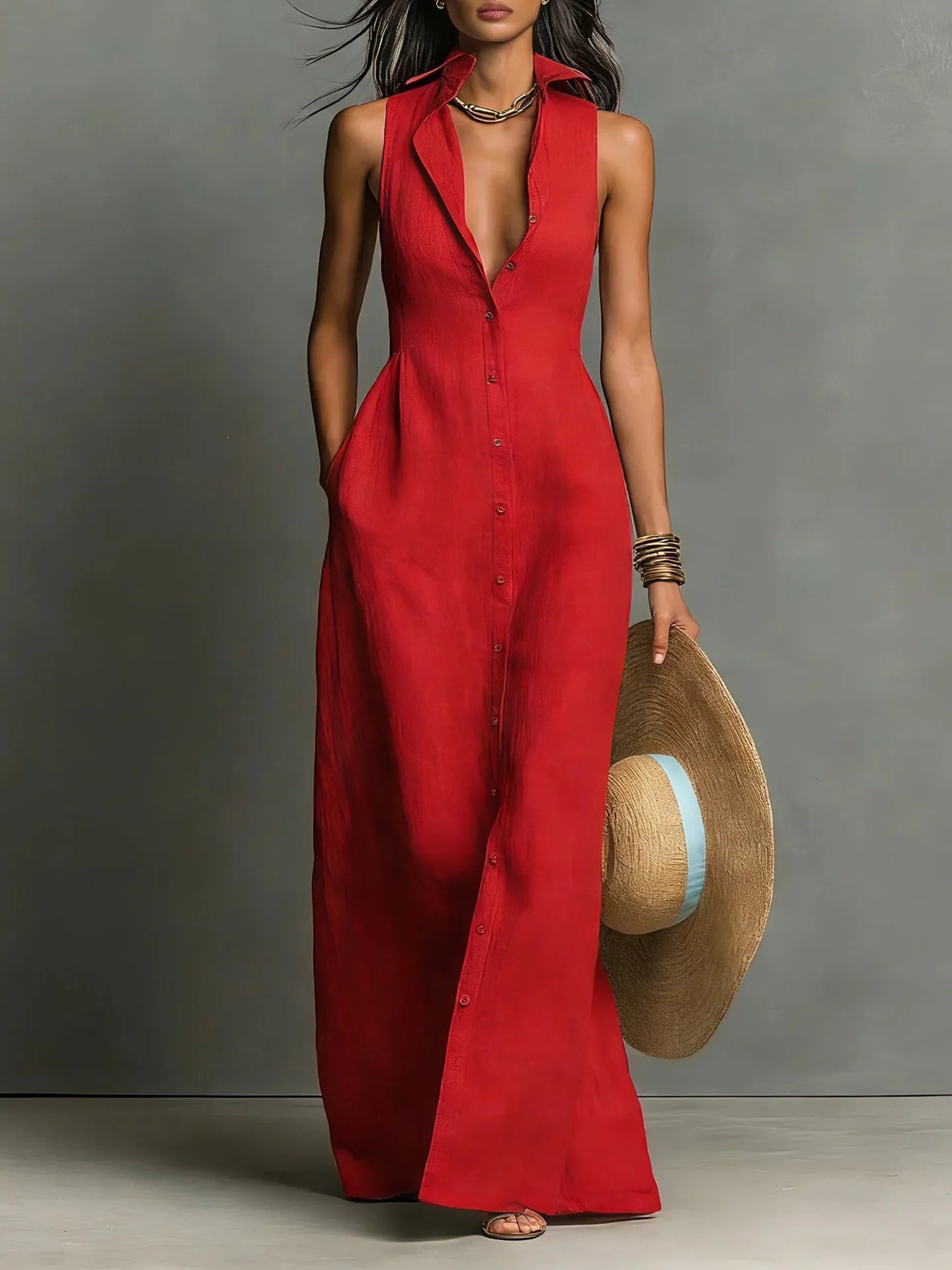 Neck Summer Beach  Sundress
