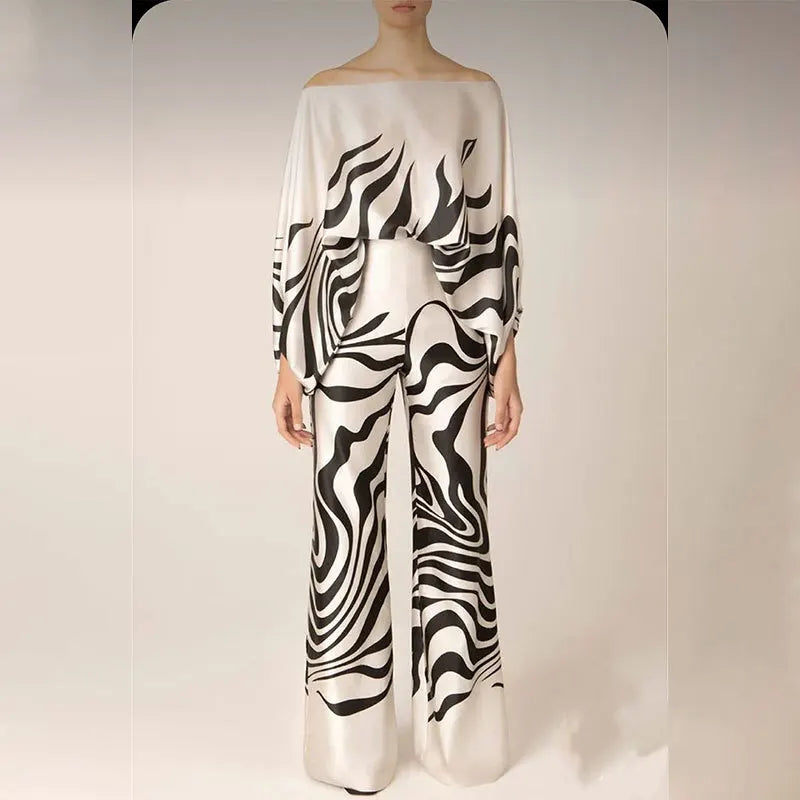 Striped Batwing Sleeve Two-Piece Set