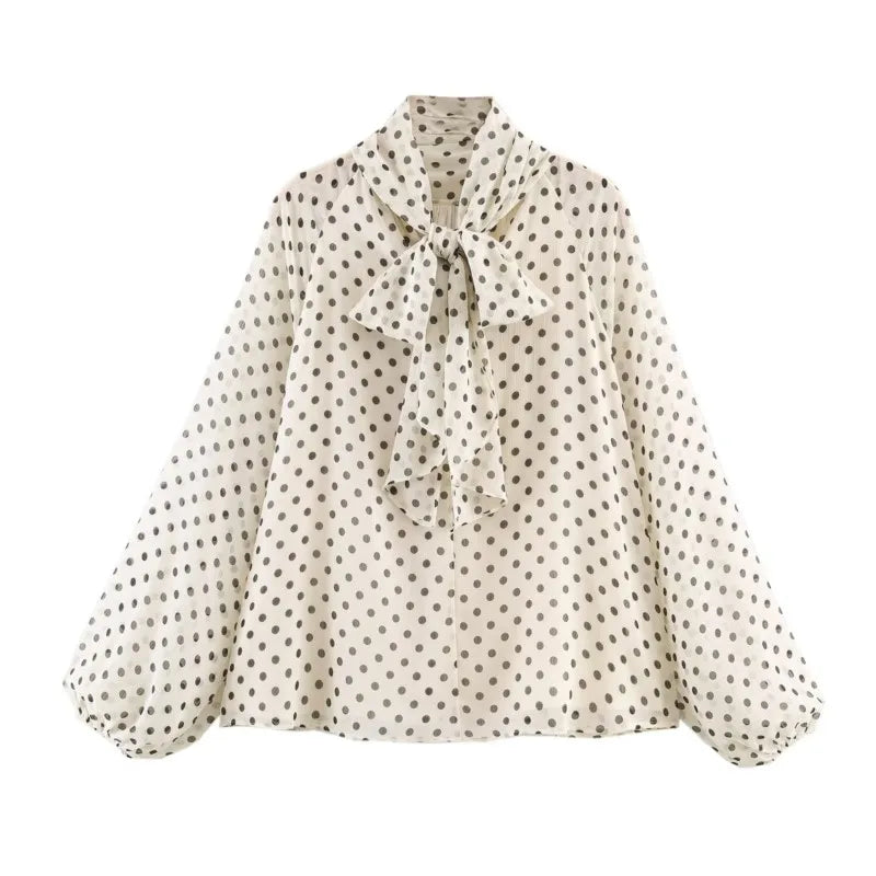 Polka Dot Tiered V-Neck Blouse