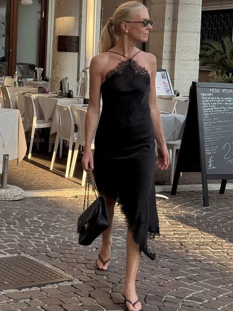 Satin Halter Lace Dress