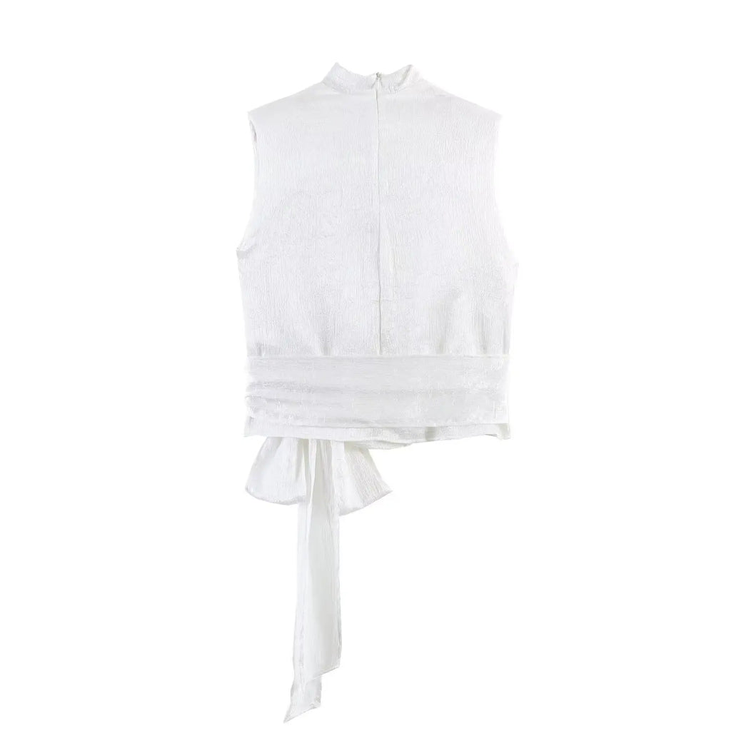 Women's Top 2026 Spring New Style Orange Sleeveless Satin Texture Long Ribbon Top Elegant and Stylish Unique Fashion Focus