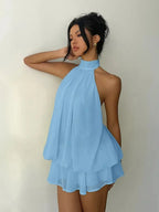 Halter Ruffle Chiffon Mini Dress