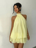 Halter Ruffle Chiffon Mini Dress