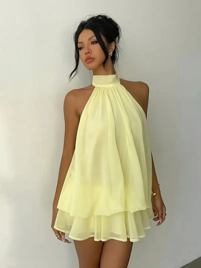 Halter Ruffle Chiffon Mini Dress