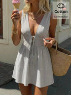Lace-Up Striped Cotton Dress