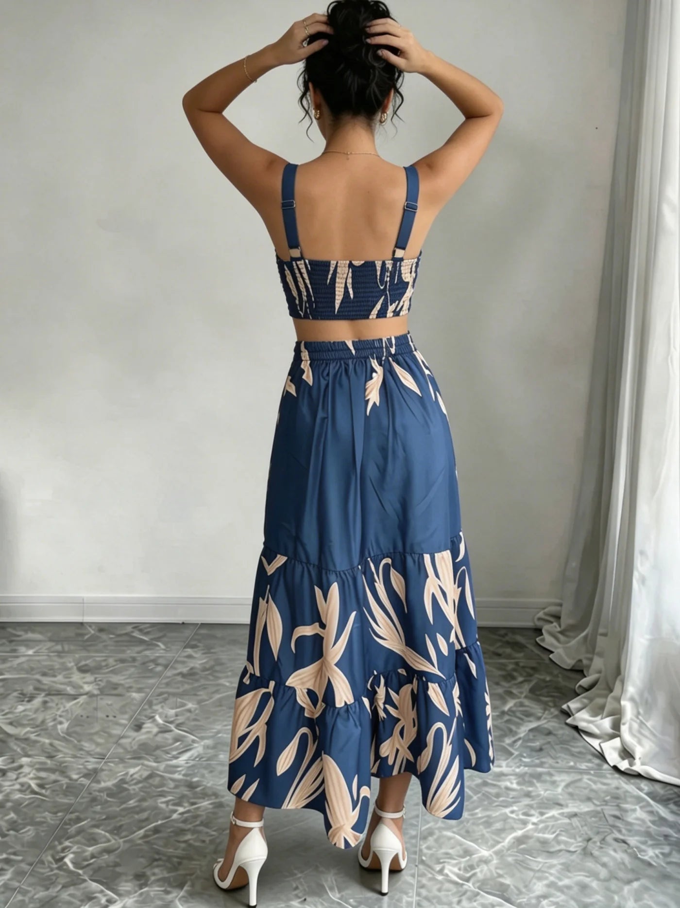 Printed Ruffle A-Line Midi Dress