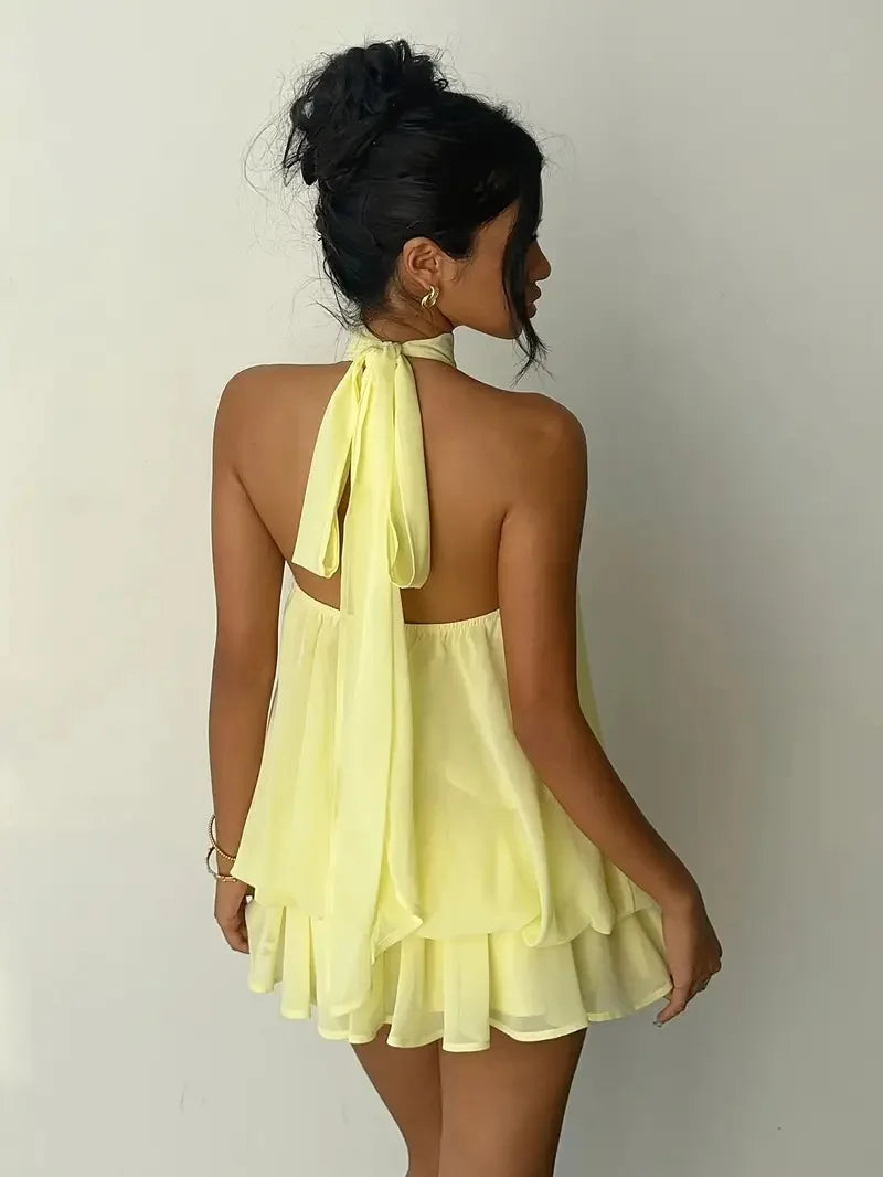 Halter Ruffle Chiffon Mini Dress