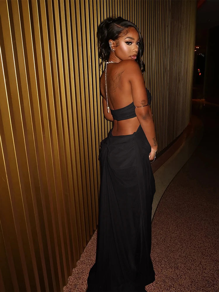 Nibber Halter Low-Neck Backless Sleeveless Vestidos