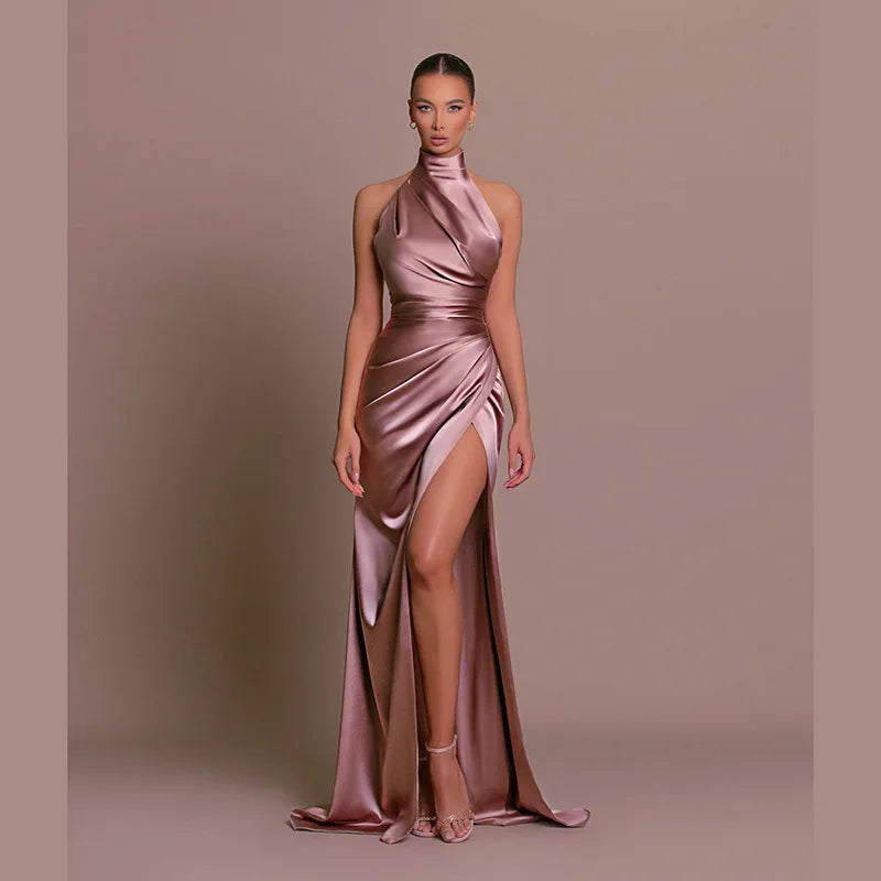 Turtleneck Shirred A-Line Maxi Dress