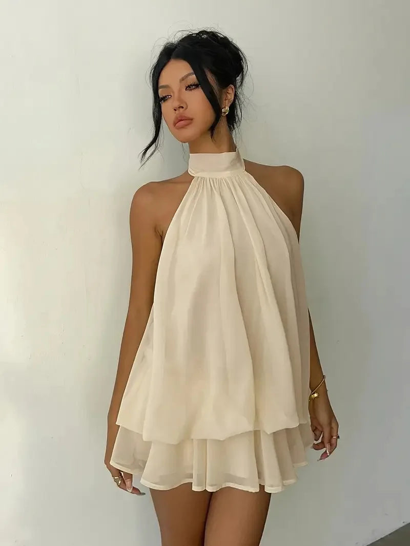 Halter Ruffle Chiffon Mini Dress