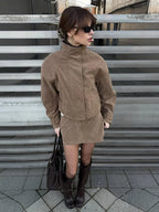 Slim Turtleneck Two-Piece Skirt Set