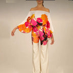 Striped Batwing Sleeve Two-Piece Set
