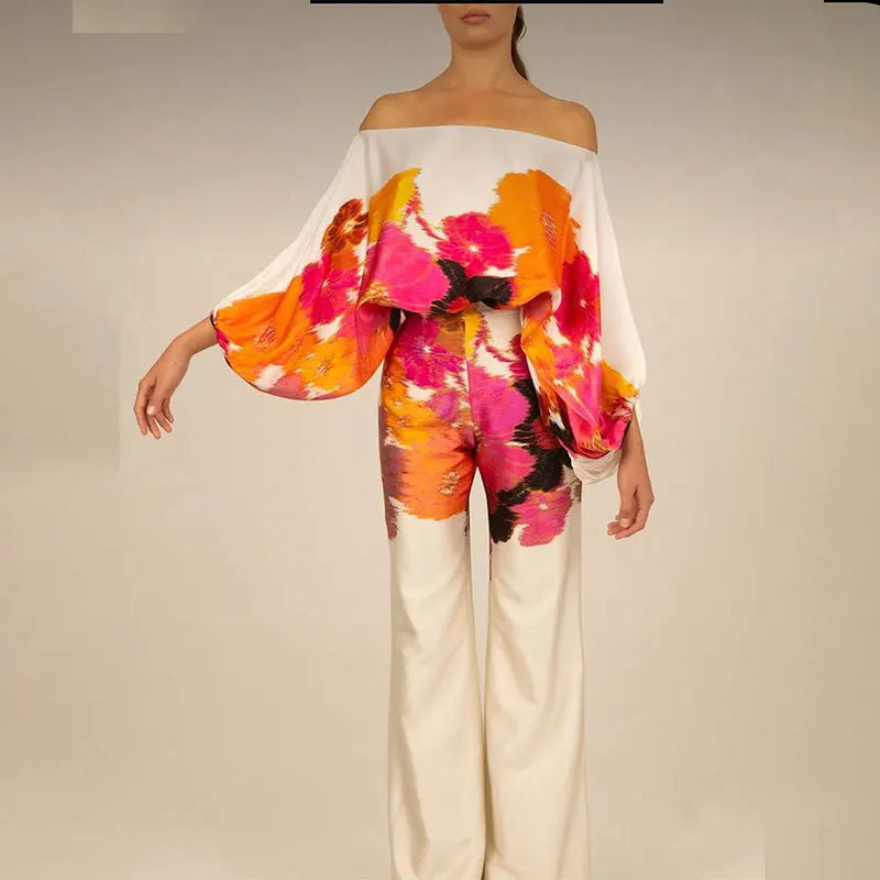 Striped Batwing Sleeve Two-Piece Set