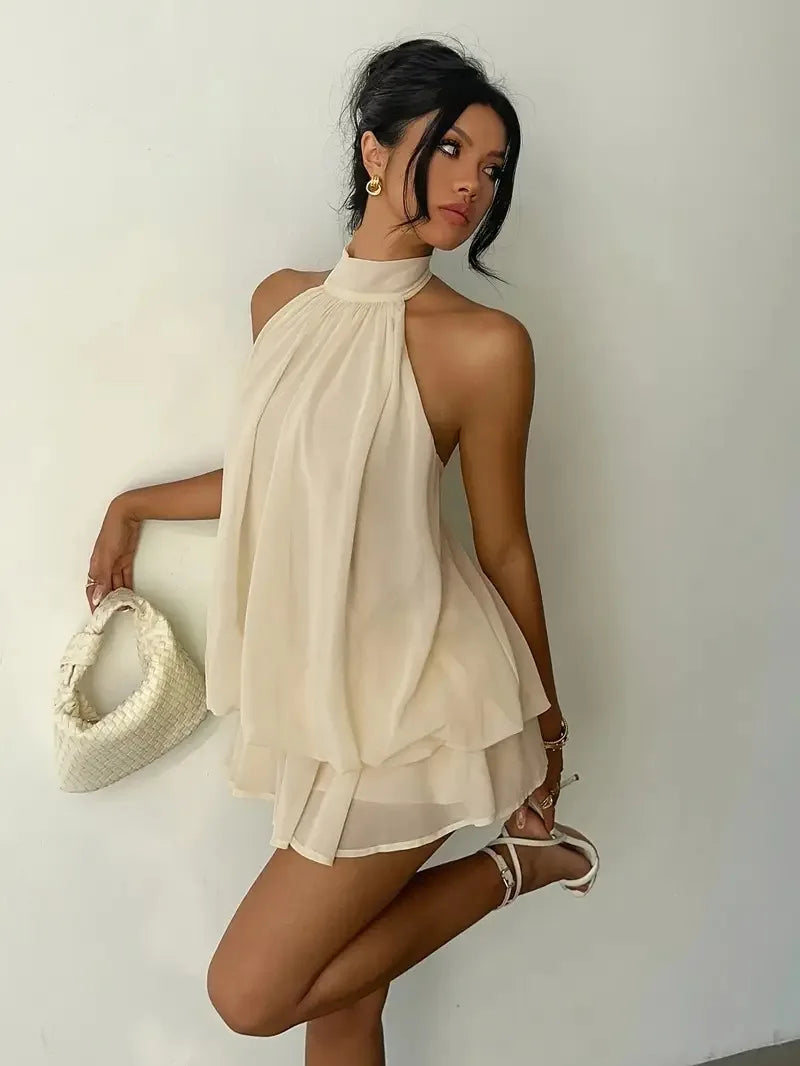 Halter Ruffle Chiffon Mini Dress