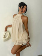 Halter Ruffle Chiffon Mini Dress