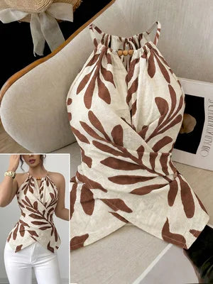 Plant Print Cross-Back Tank Top