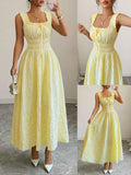Square Neck Tie-Front Ruffle Maxi Dress