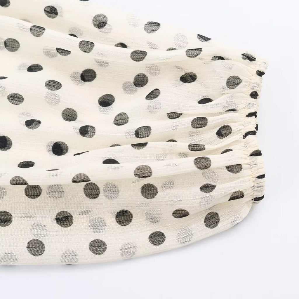 Polka Dot Tiered V-Neck Blouse