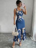 Printed Ruffle A-Line Midi Dress