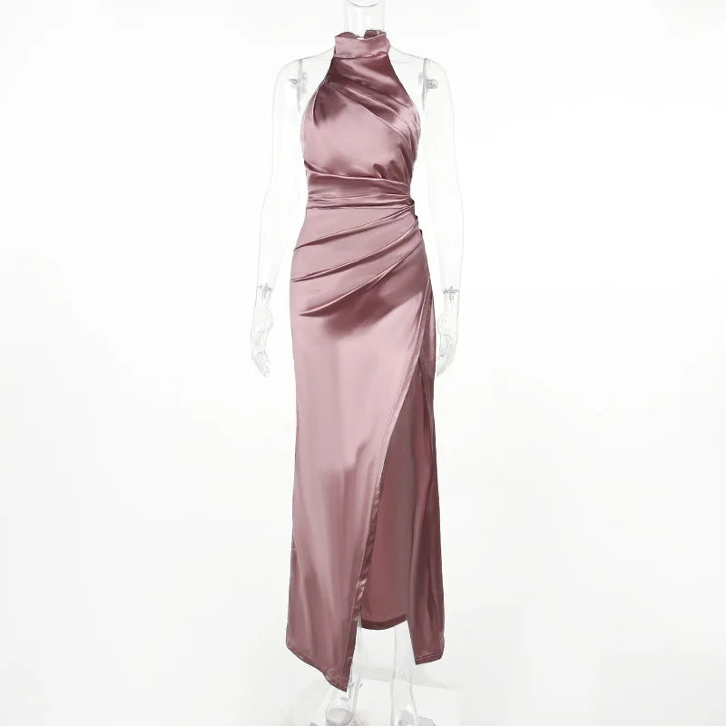 Turtleneck Shirred A-Line Maxi Dress