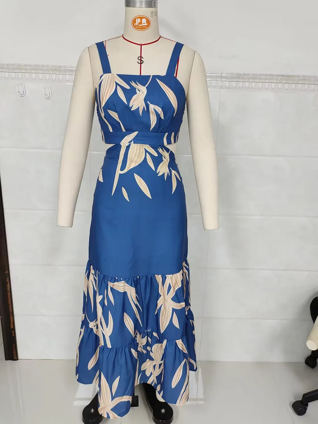 Printed Ruffle A-Line Midi Dress