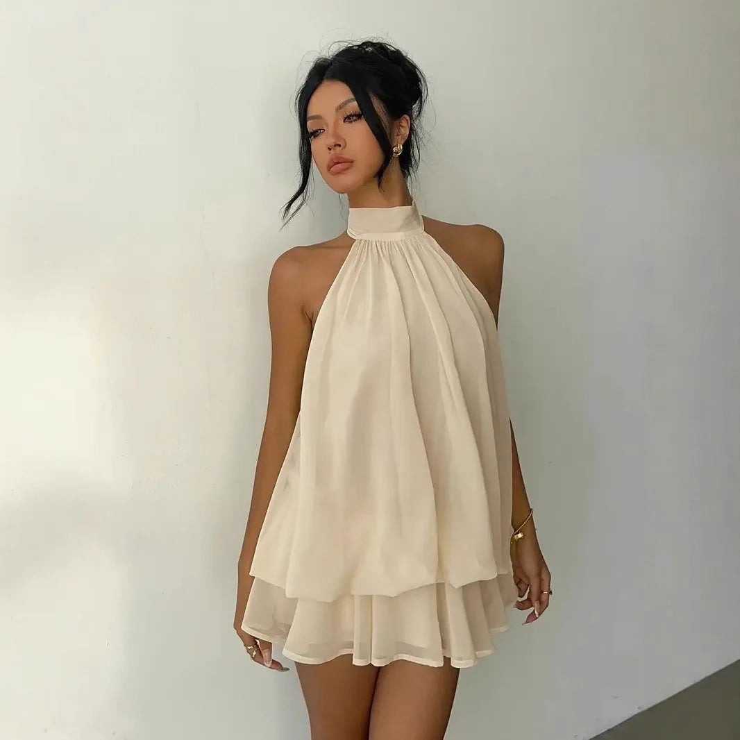 Halter Ruffle Chiffon Mini Dress