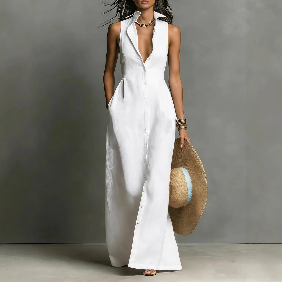 Neck Summer Beach  Sundress