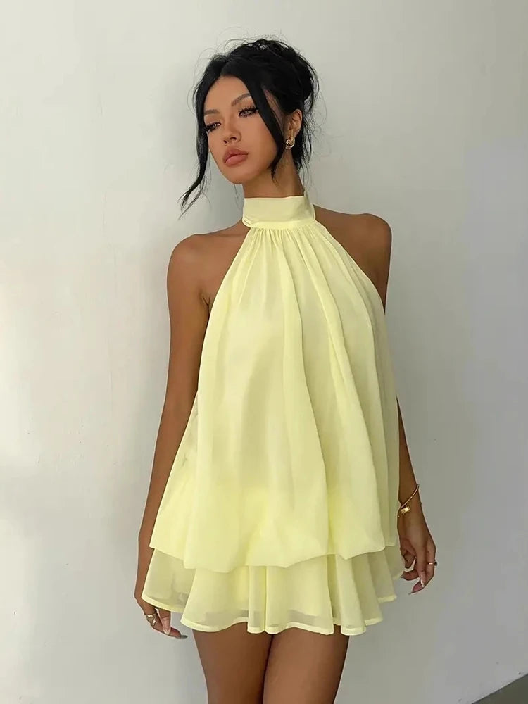 Halter Ruffle Chiffon Mini Dress
