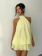 Halter Ruffle Chiffon Mini Dress