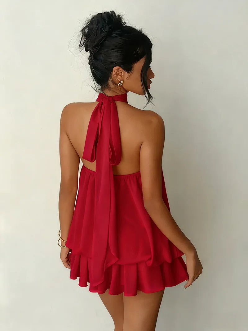 Halter Ruffle Chiffon Mini Dress