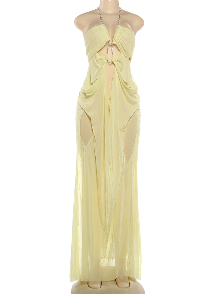 Nibber Halter Low-Neck Backless Sleeveless Vestidos