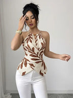 Plant Print Cross-Back Tank Top