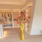 Halter Appliqué Floor-Length Dress