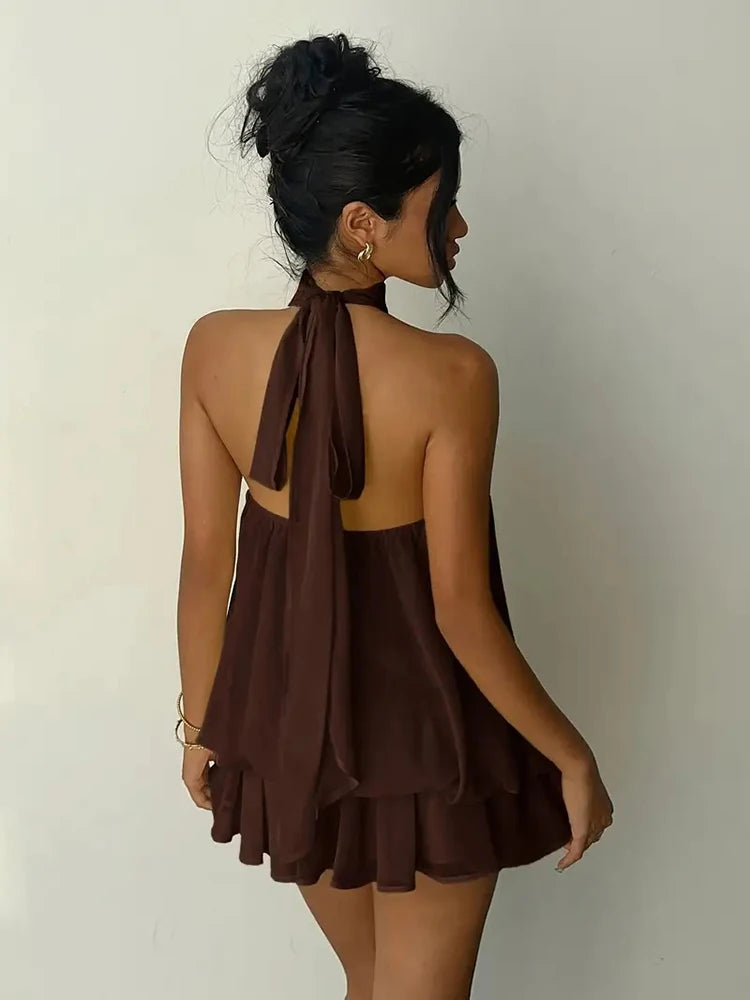 Halter Ruffle Chiffon Mini Dress
