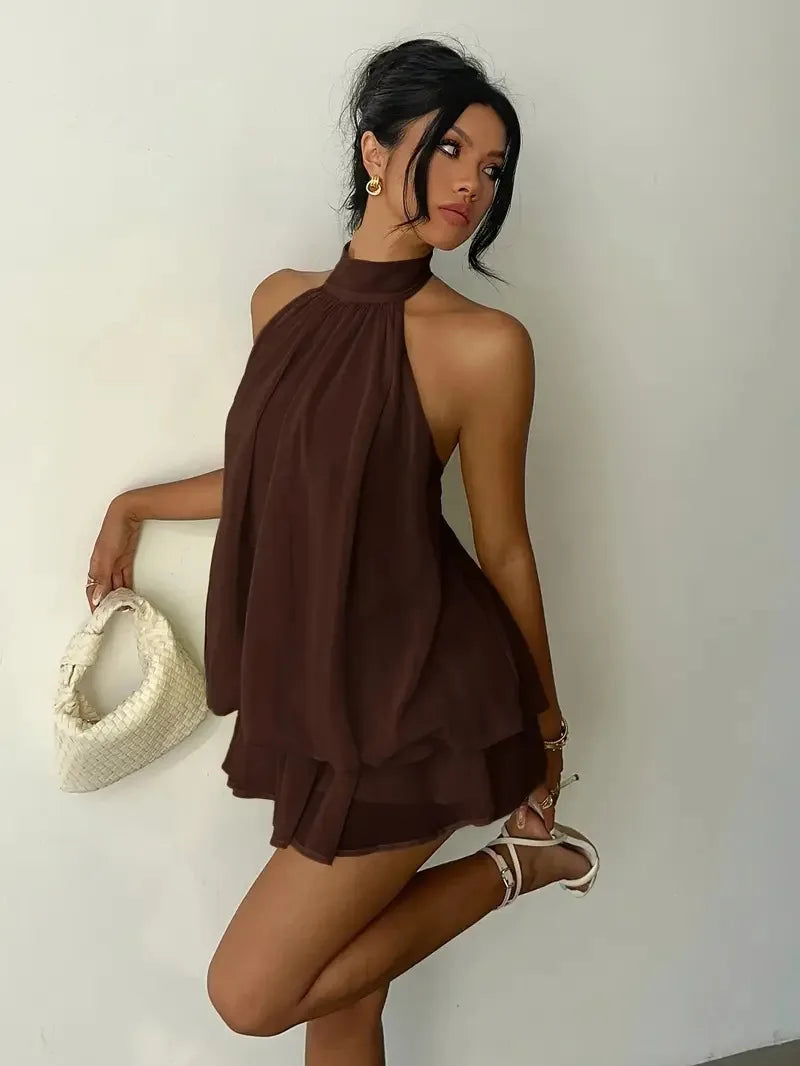 Halter Ruffle Chiffon Mini Dress