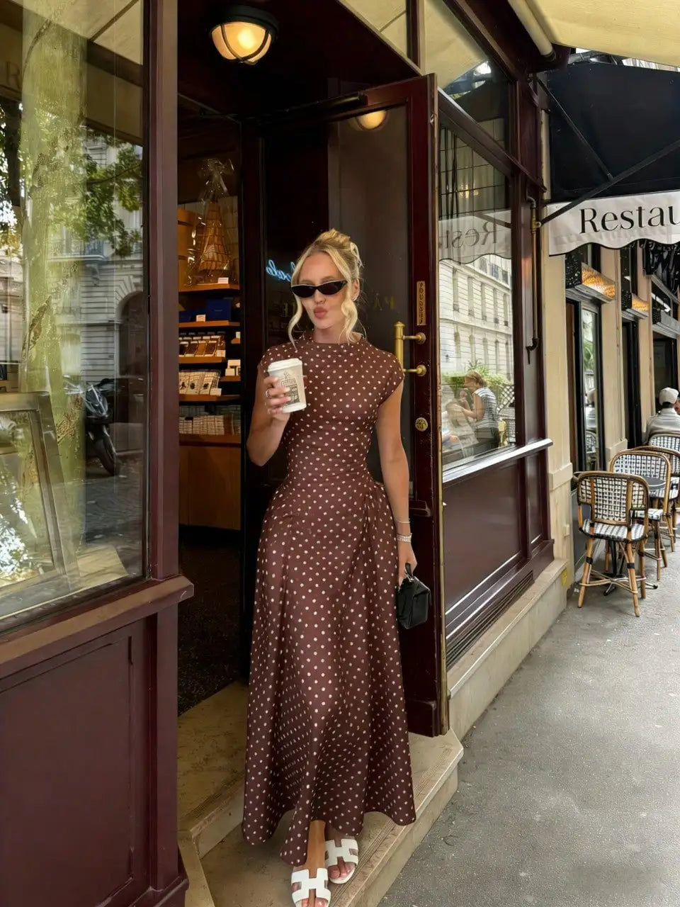 Polka Dot Slim Maxi Dress
