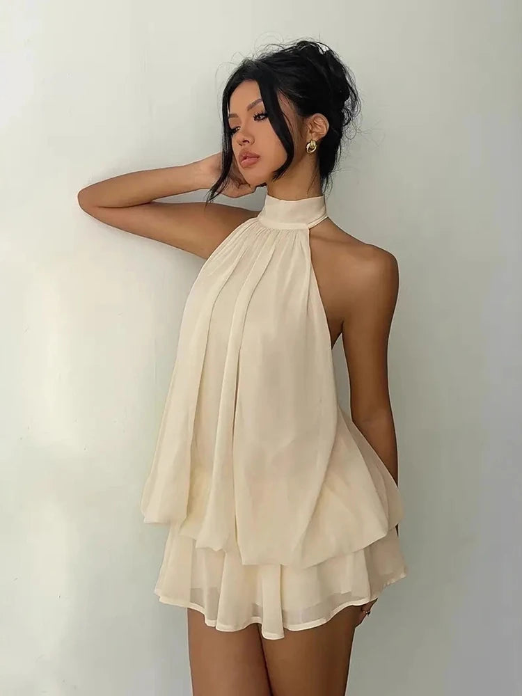 Halter Ruffle Chiffon Mini Dress