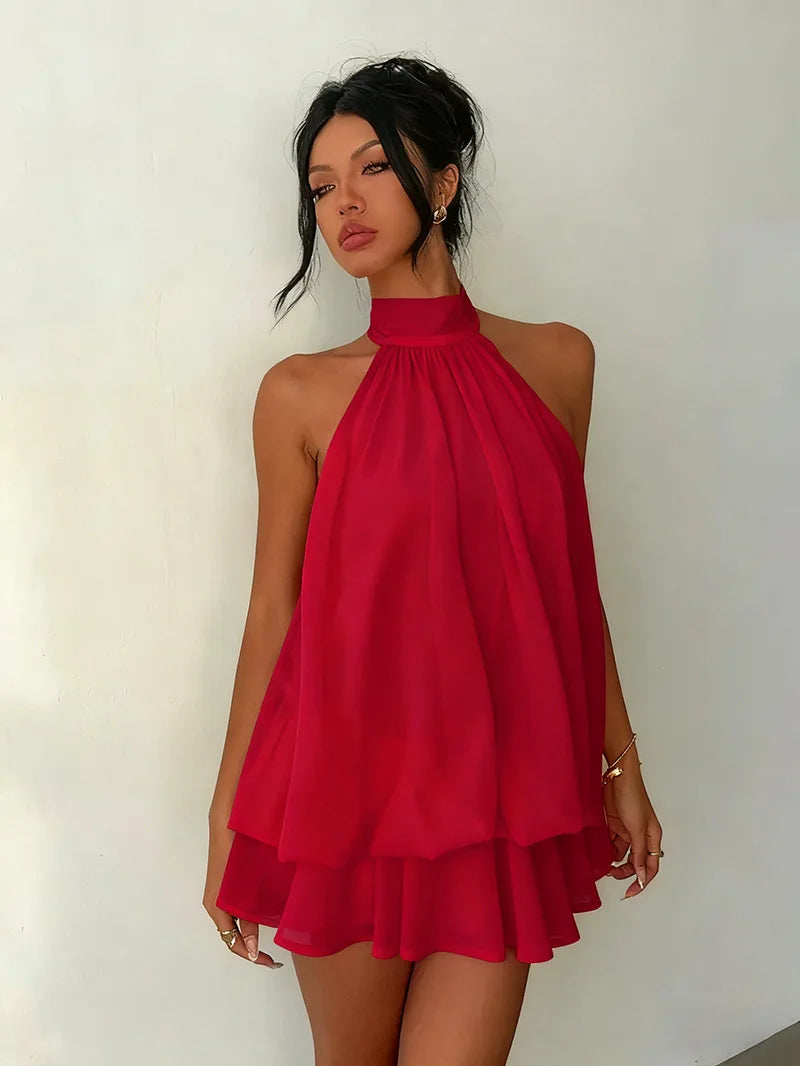 Halter Ruffle Chiffon Mini Dress