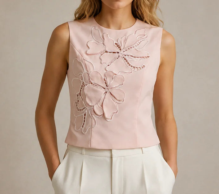 Embroidered Hollow-Out Elegant Top
