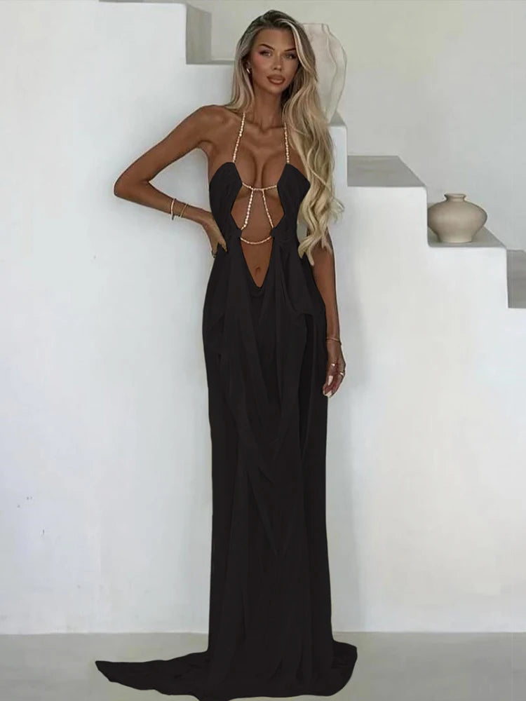 Nibber Halter Low-Neck Backless Sleeveless Vestidos