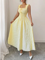 Square Neck Tie-Front Ruffle Maxi Dress