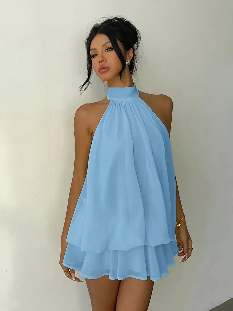Halter Ruffle Chiffon Mini Dress