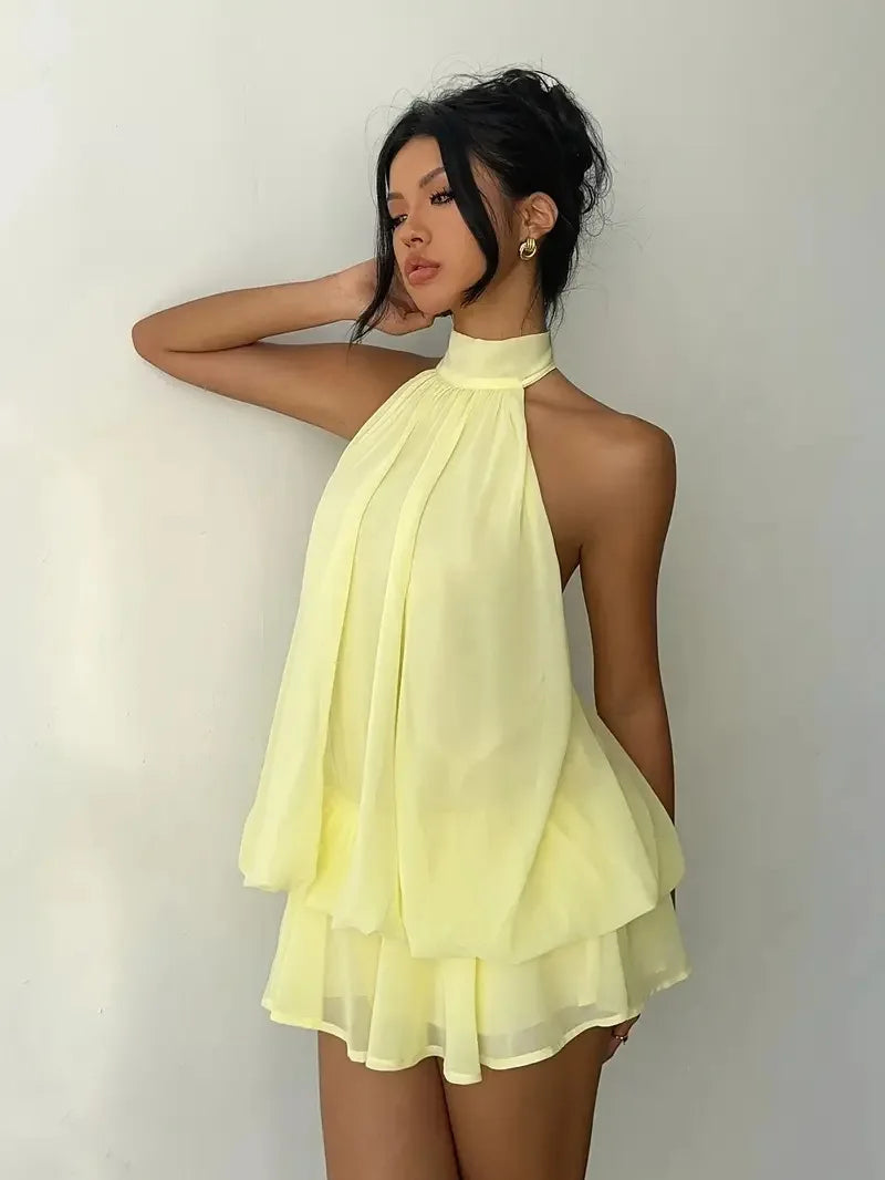Halter Ruffle Chiffon Mini Dress